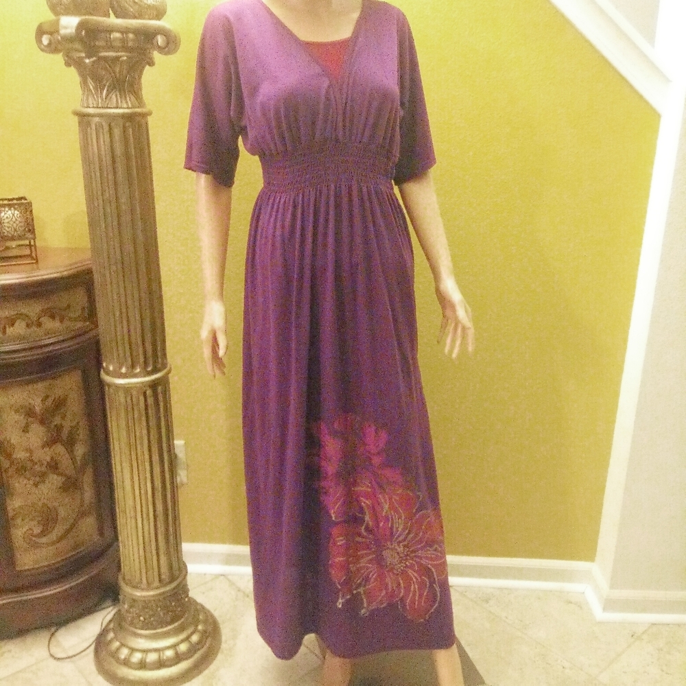 Plum long maxi dress with peep hole back Medium